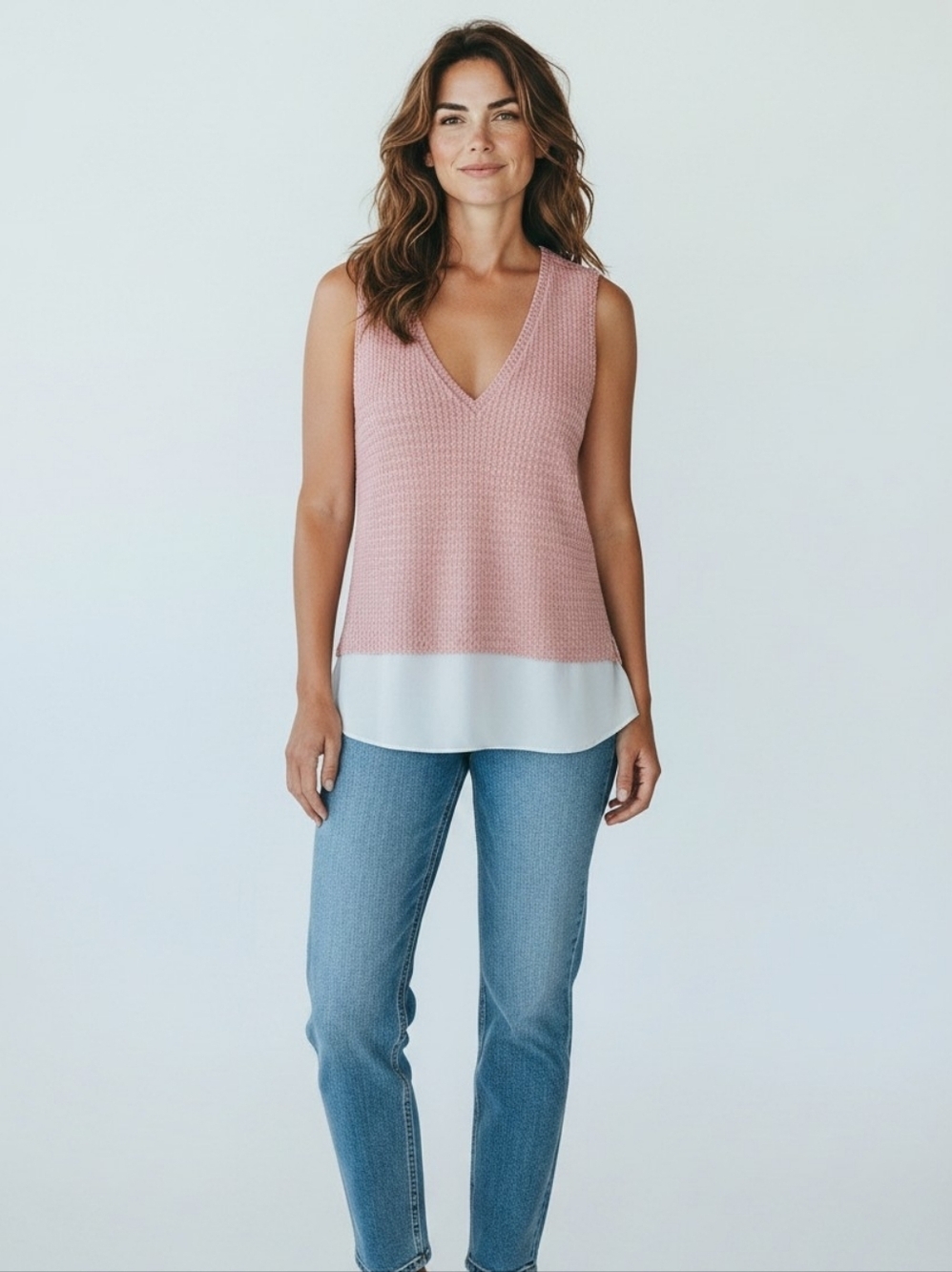Zara W Collection Blush Knit V-Neck Sleeveless Layered Top Size Small